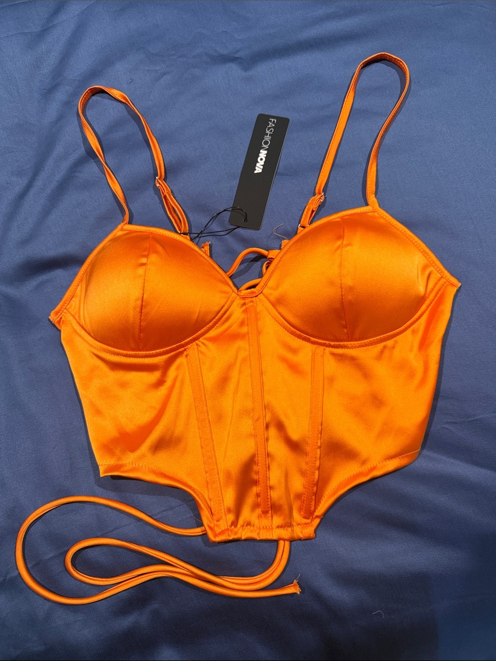 Fashion Nova Vibrant Orange Satin Corset Bustier